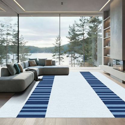 Navy Light Blue Striped Columns Rug