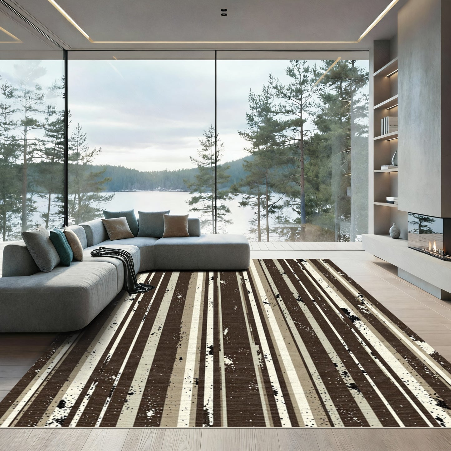 Earthy Splatter Vertical Stripe Rug