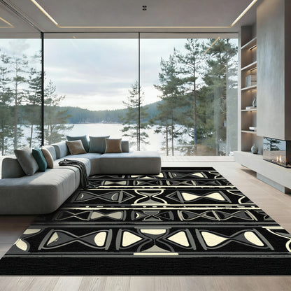 Geometric Hourglass Monochromatic Striped Art Rug