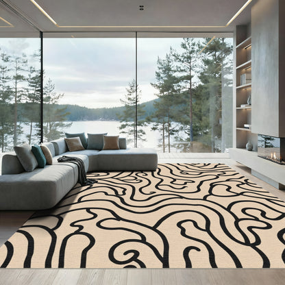 Beige Black Abstract Swirl Rug