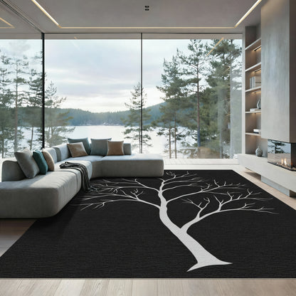 Striking Gray Bare Tree Silhouette Rug