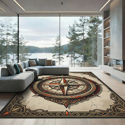 Vintage Compass Nautical Bronze Iron Rug