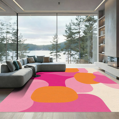 Vibrant Pink Orange Abstract Shapes Rug