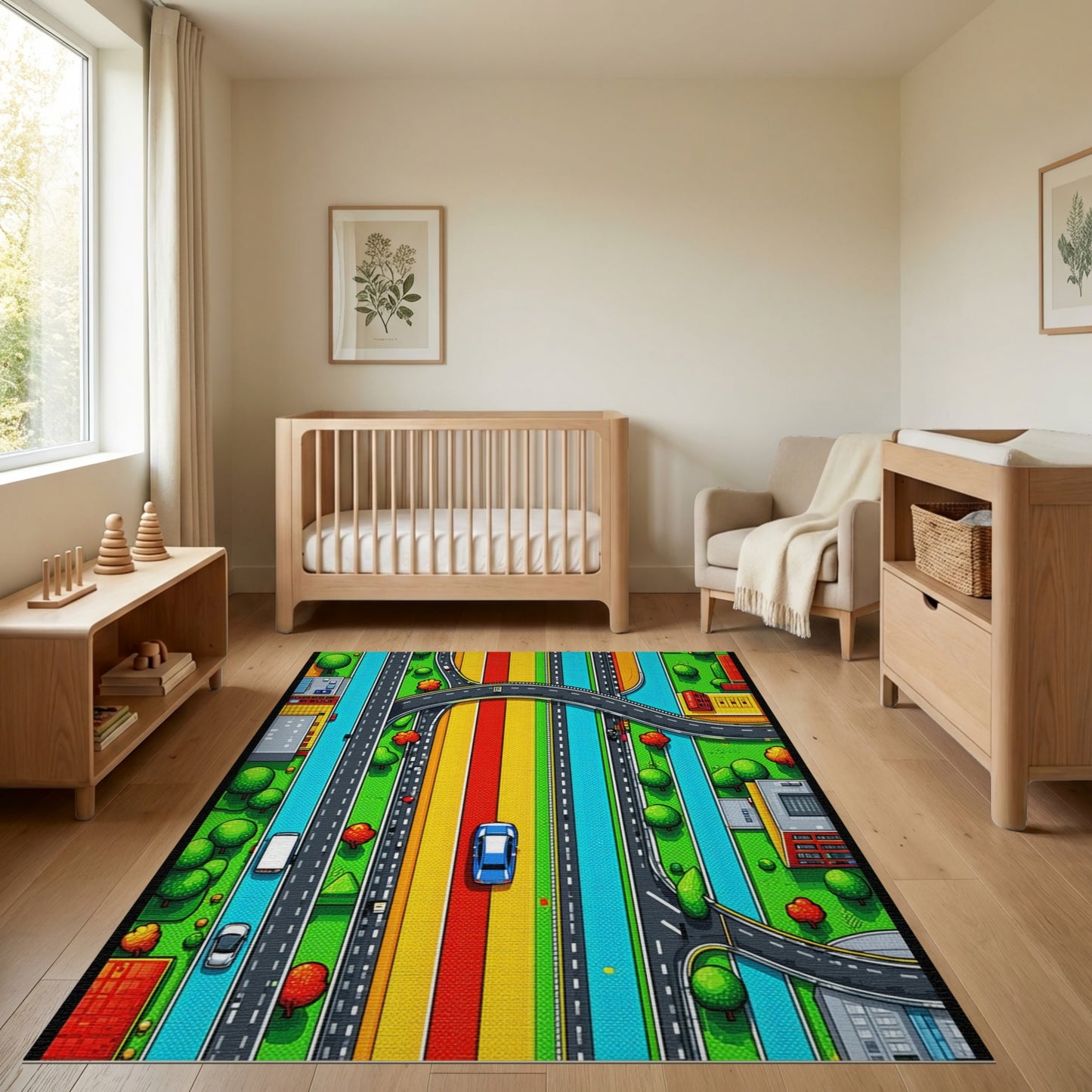 Vibrant Highway Interchange Cityscape Rug