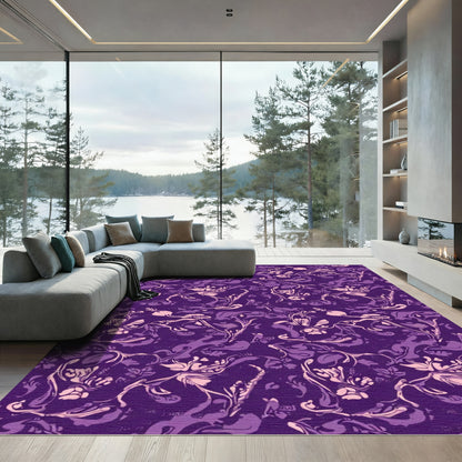 Ornate Violet Floral Vine Overlay Rug