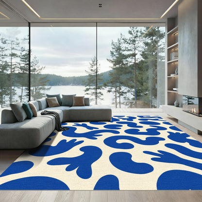 Deep Blue Abstract Amoeba Shapes Rug