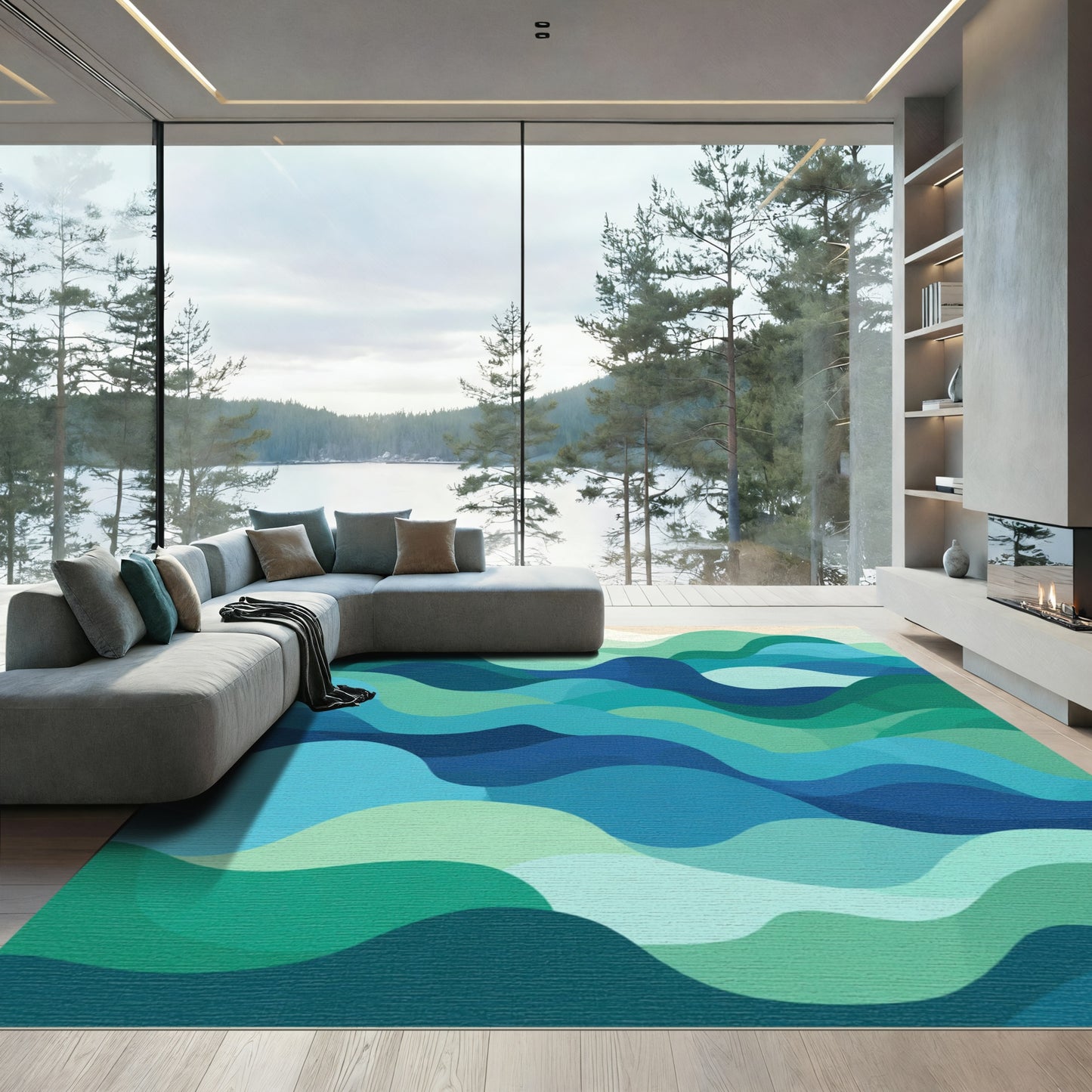 Oceanic Blue Green Wave Landscape Rug