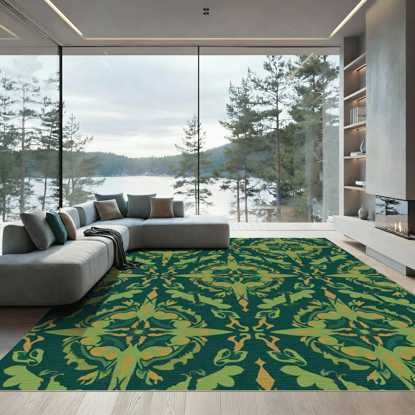 Emerald Green Floral Symmetry Rug