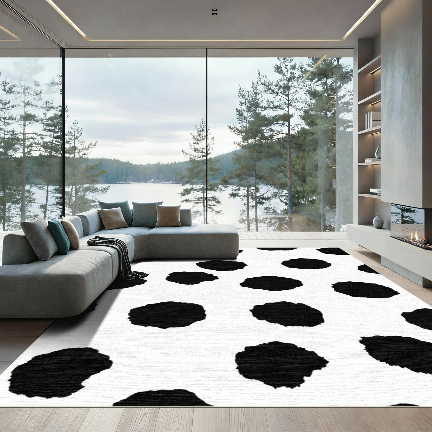Black White Organic Dot Remnant Rug