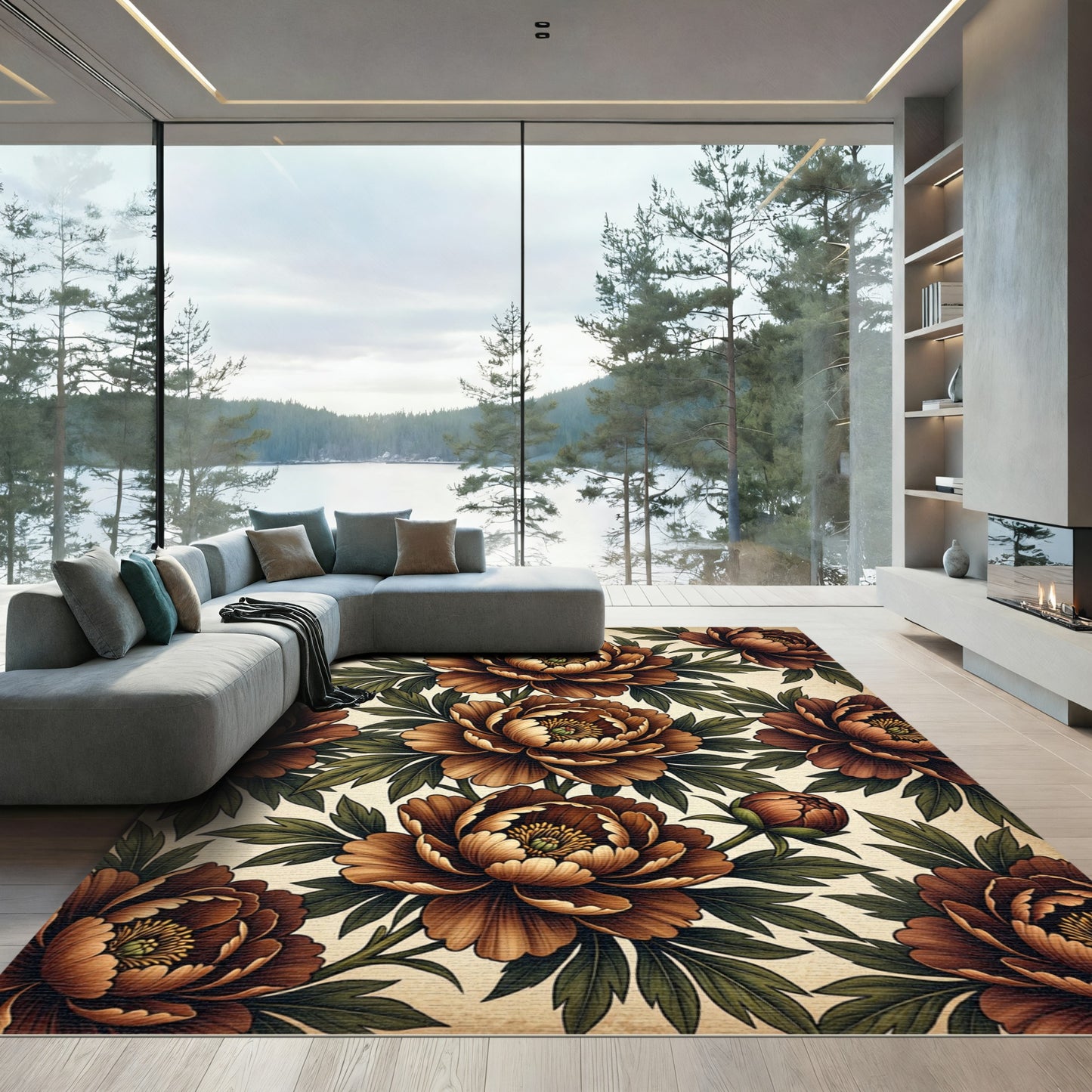 Vintage Sepia Peony Floral Botanical Rug