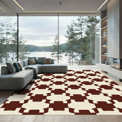 Brown Cream Interlocking Chess Squares Rug