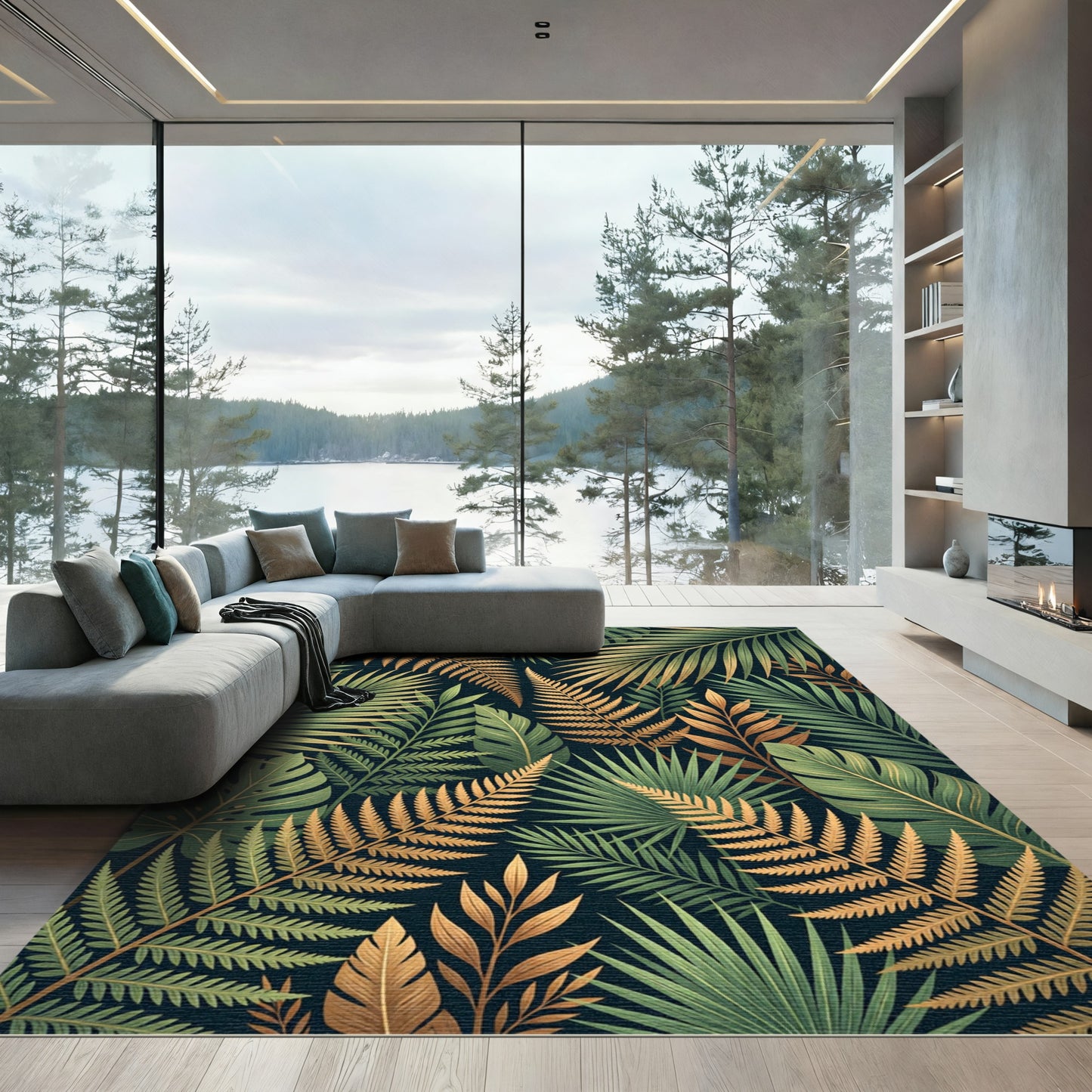 Lush Golden Tropical Foliage Rug