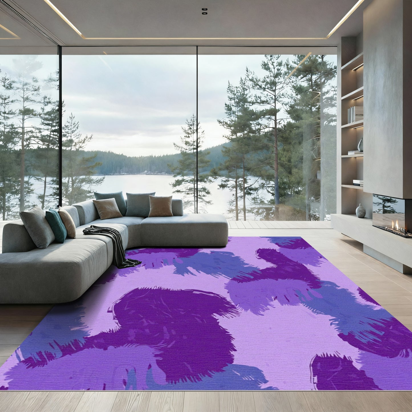 Deep Purple Abstract Brushstroke Art Rug