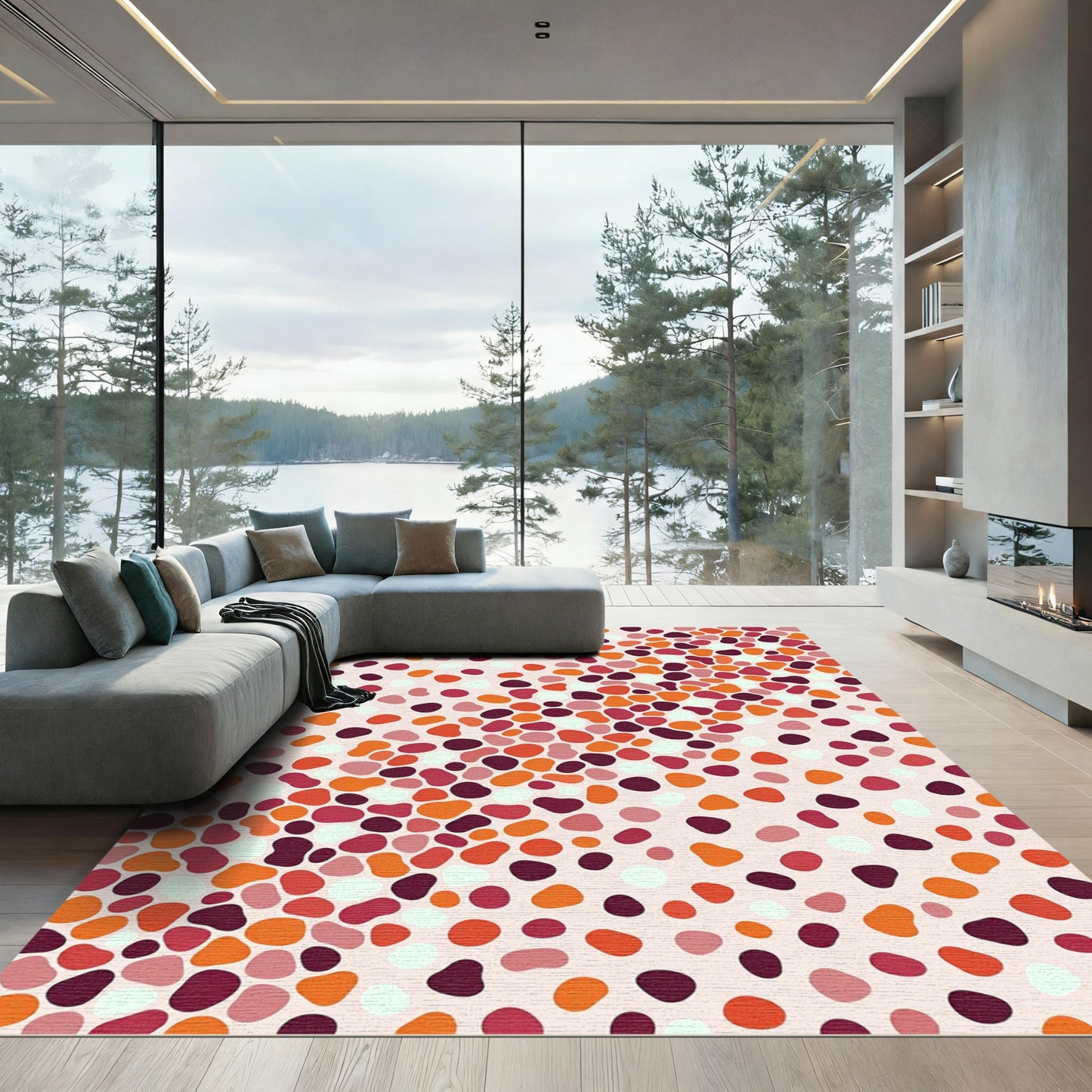 Crimson Orange Pebble Scatter Rug
