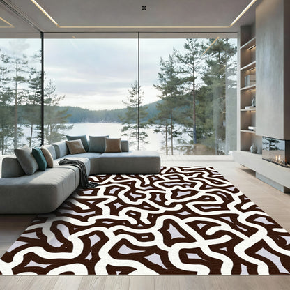 Bold Cream Maze Abstract Rug