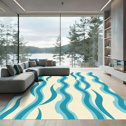 Aqua Blue Organic Stripe Flow Rug