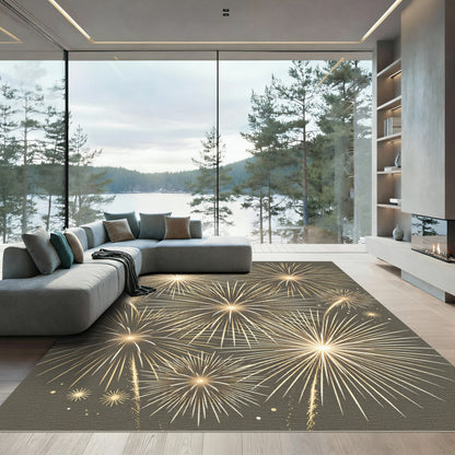 Golden Bursting Starburst Celebration Rug