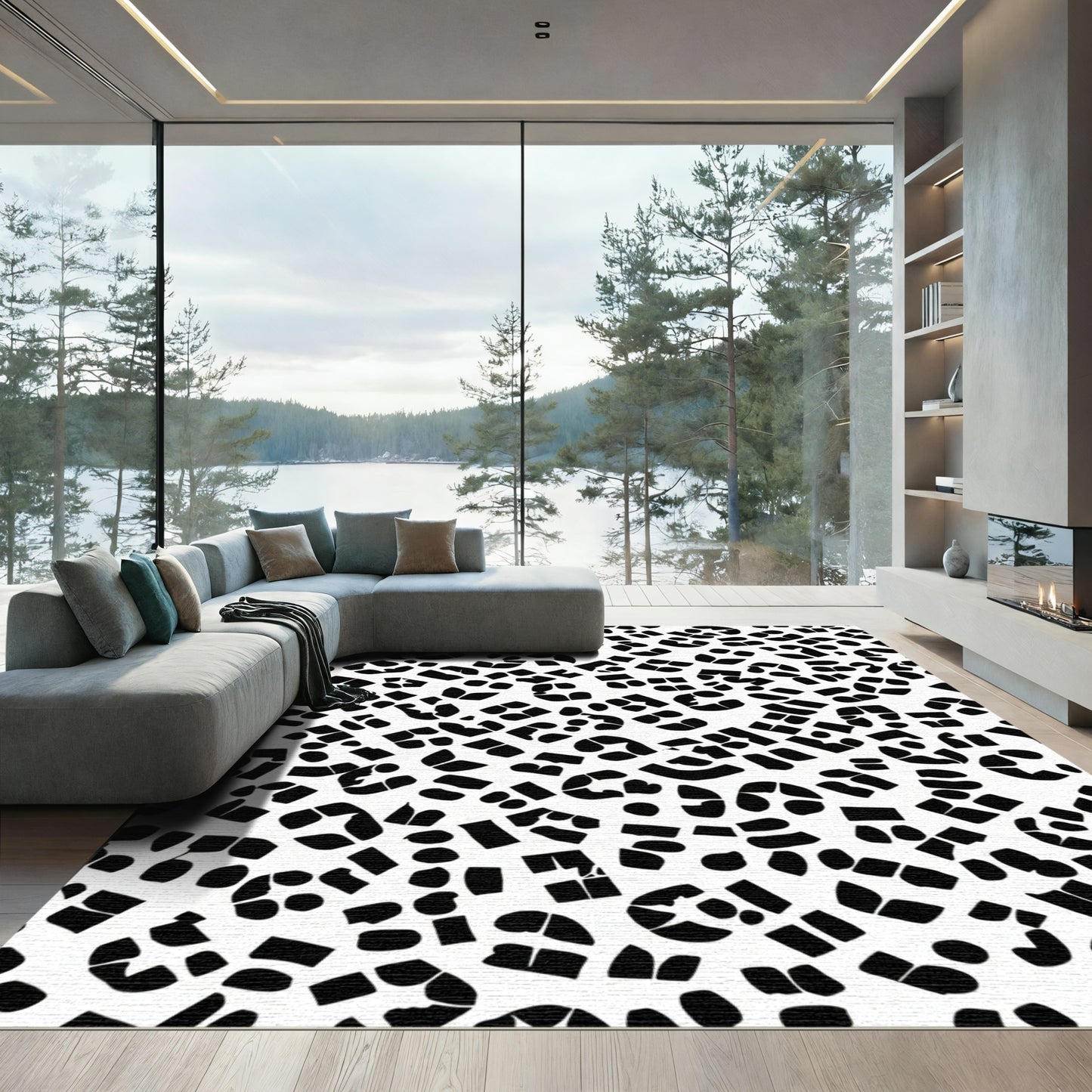 Monochrome Abstract Spots Graphic Rug