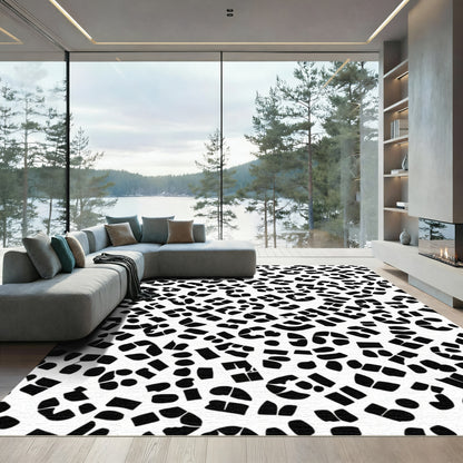Monochrome Abstract Spots Graphic Rug