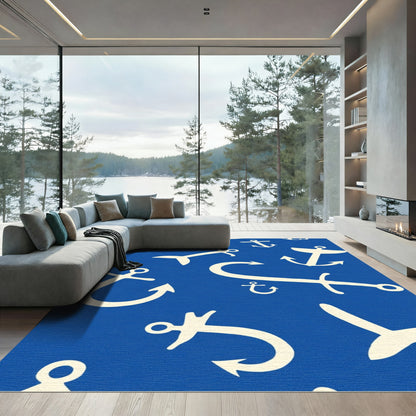 Navy Cream Anchor Repeat Rug