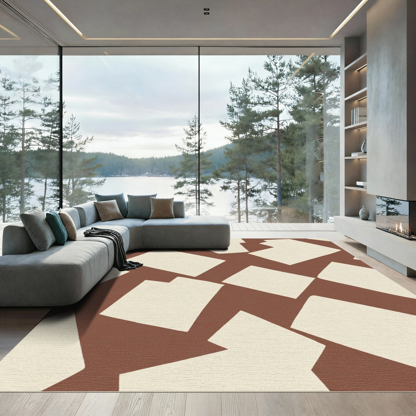 Terracotta Cream Mid Century Geometric Fragments Rug