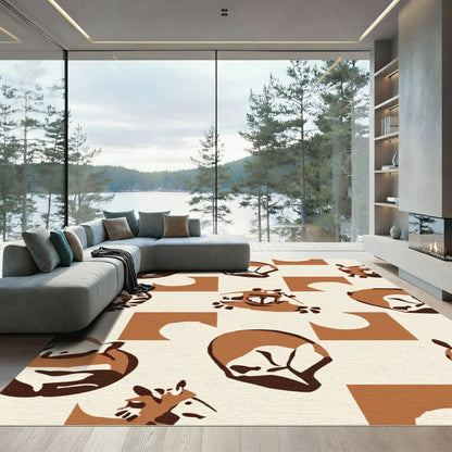 Brown Giraffe And Cubes Repeat Rug