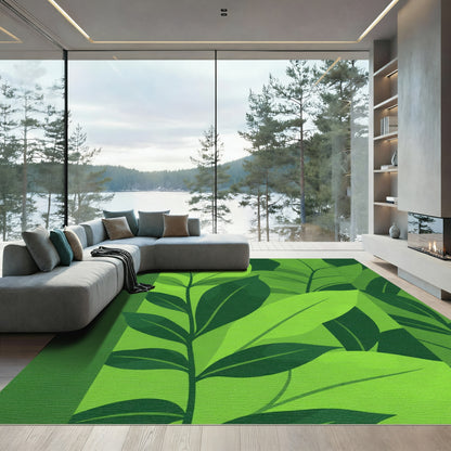 Lush Green Leafy Vertical Collage Rug