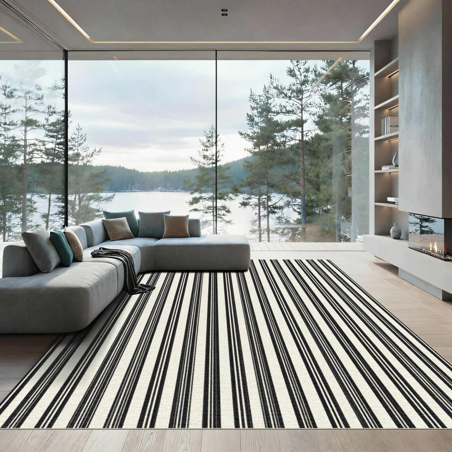Classic Black Thin Stripe Rug