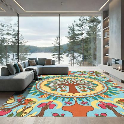Radiant Sky Blue Tree of Life Medallion Rug