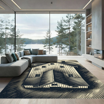 Vintage Sepia Farmhouse Architectural Rug