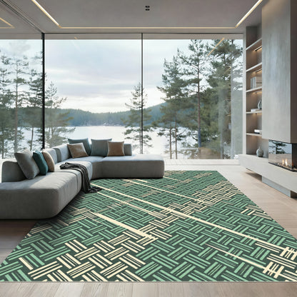 Sage Green Woven Geometric Lattice Rug