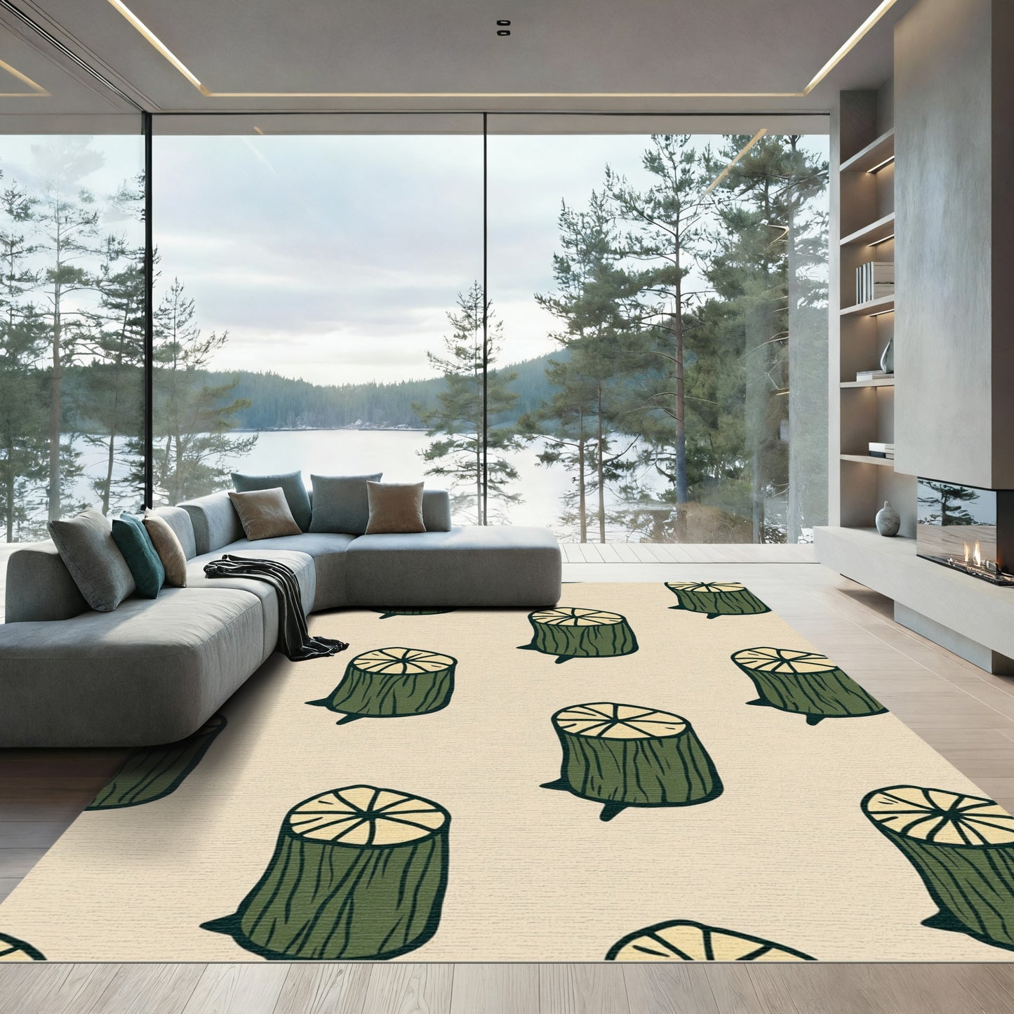Green Wood Slice Repeating Pattern Rug