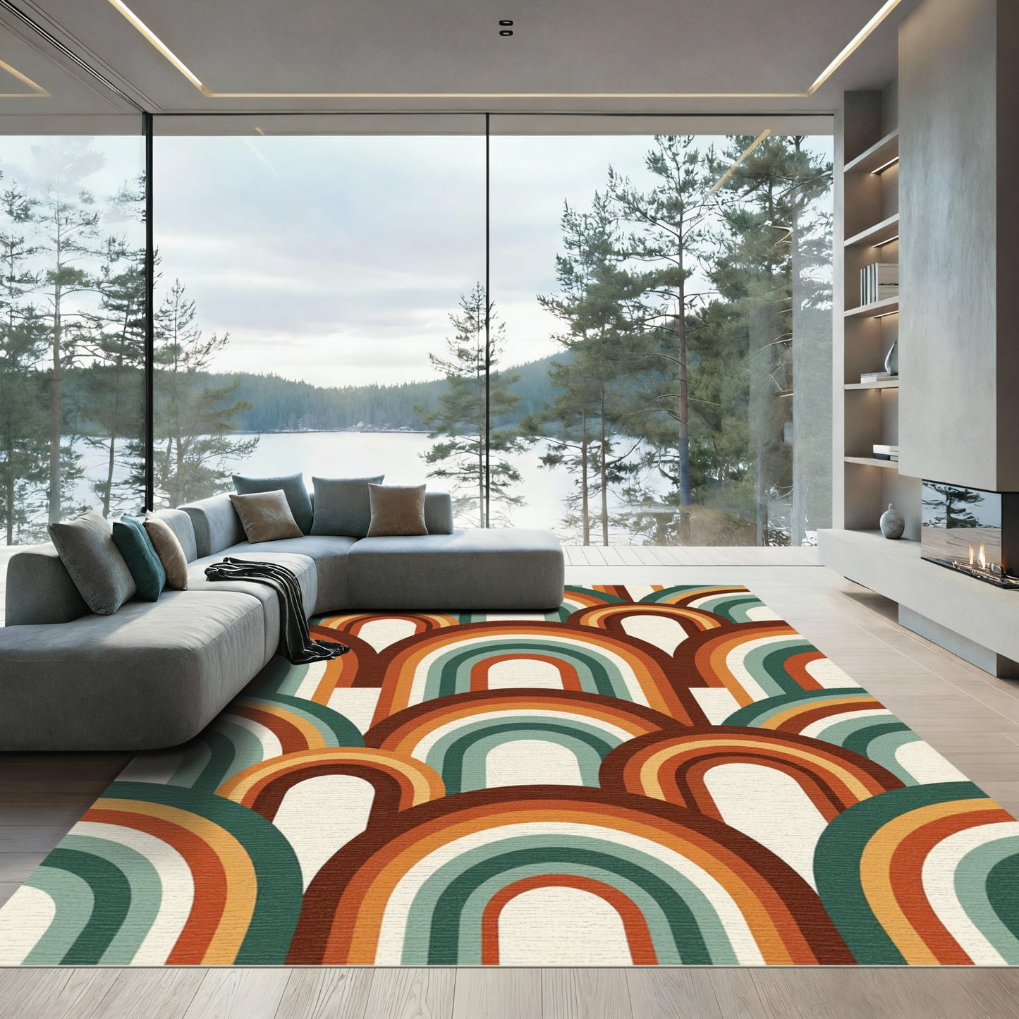 Mid-Century Retro Arched Rainbow Abstract Rug