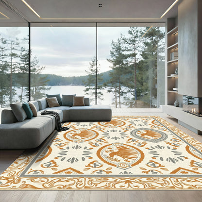 Orange Phoenix Oval Frame Cream Rug