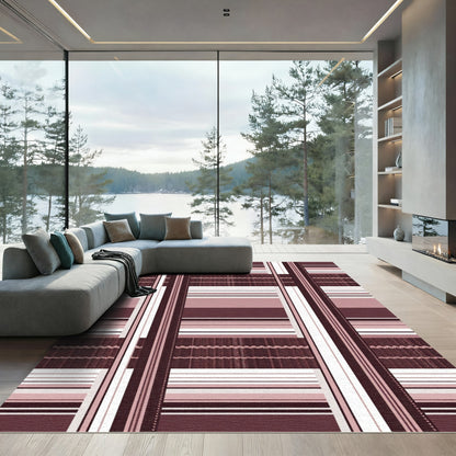 Bold Vertical Maroon Stripes Collage Rug