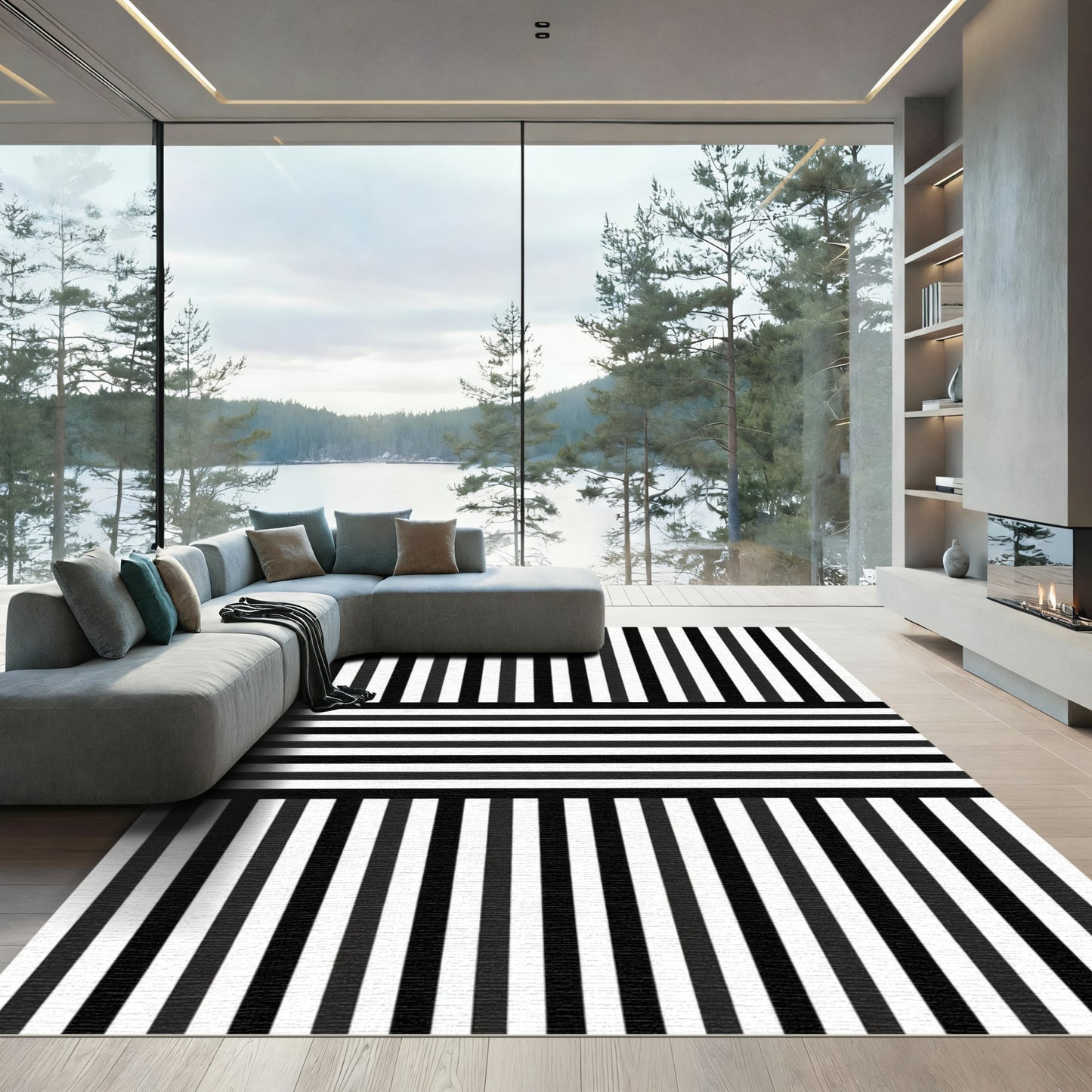 Monochromatic Bold Vertical Stripe Medley Rug