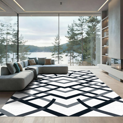 Monochrome Geometric Lattice Weave Rug