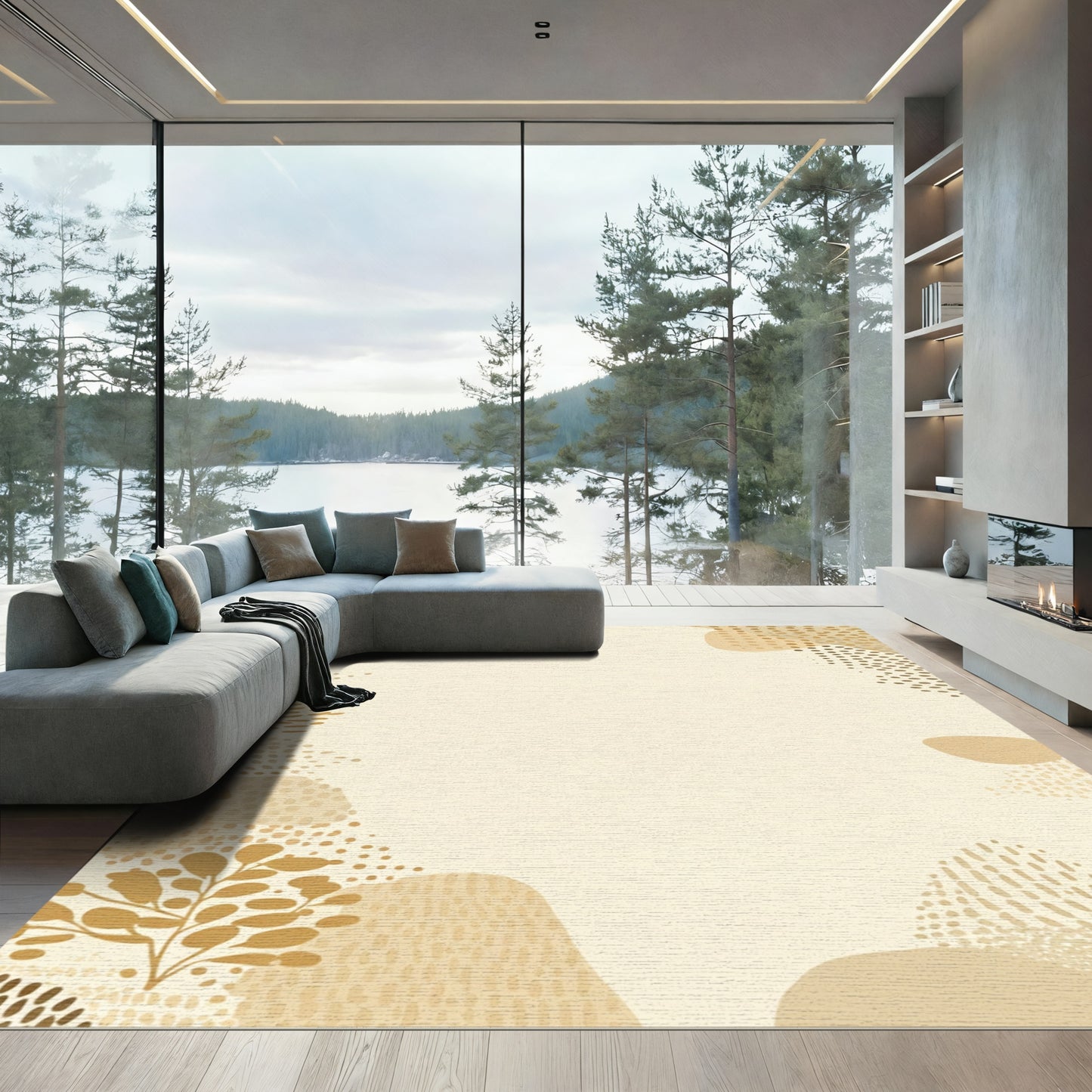 Golden Abstract Botanical Terracotta Shapes Rug
