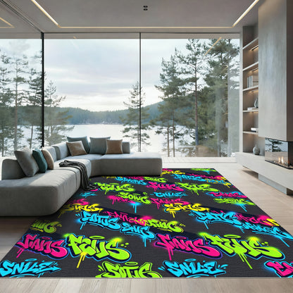 Vibrant Neon Graffiti Street Art Rug