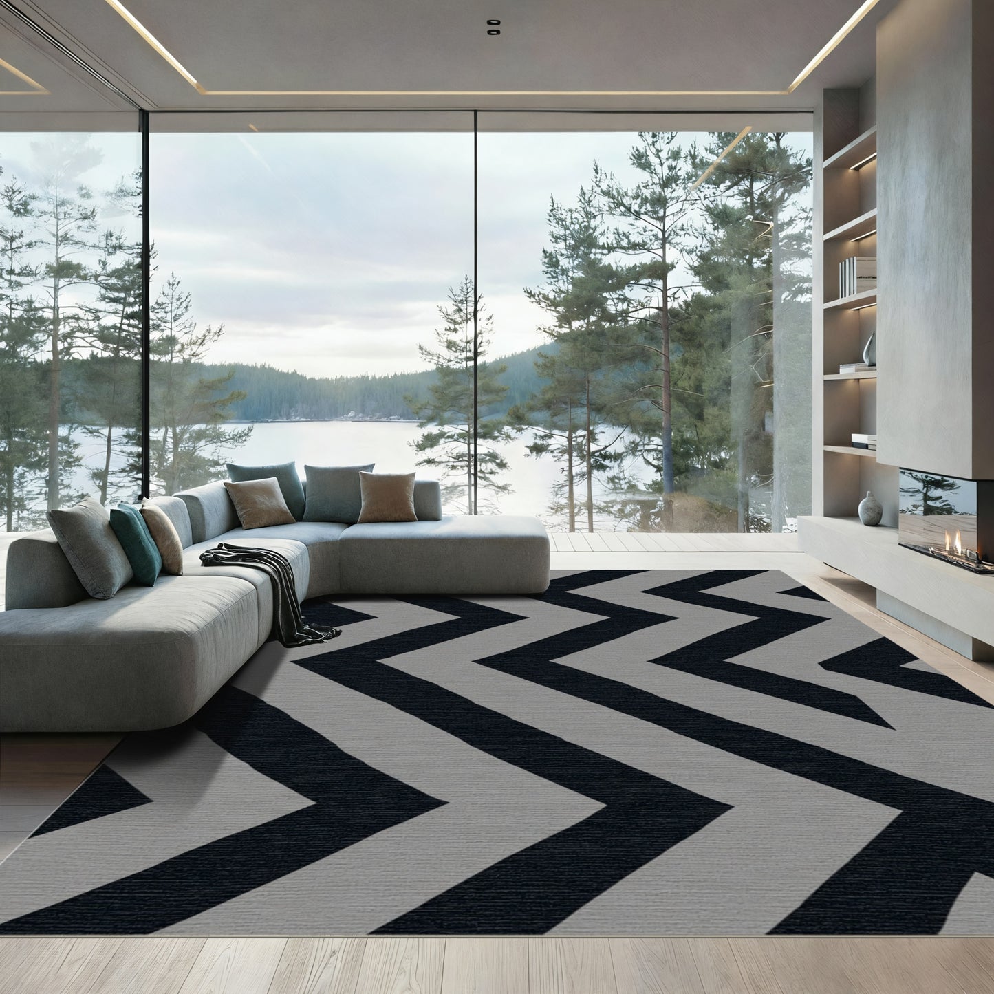 Bold Slate Gray Chevron Rug