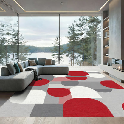 Red White Gray Abstract Geometric Shapes Rug