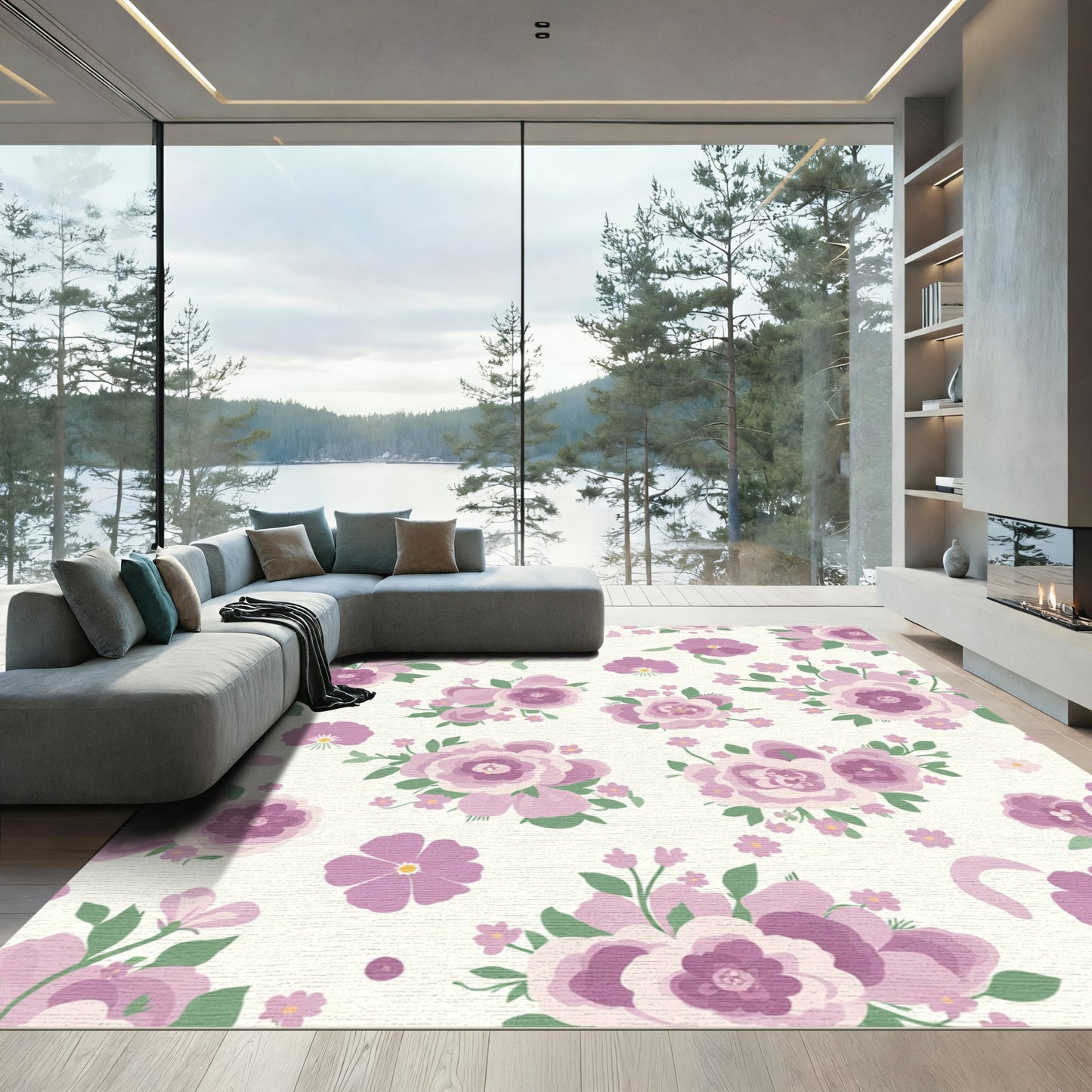 Pastel Purple Floral ClustersRug Rug