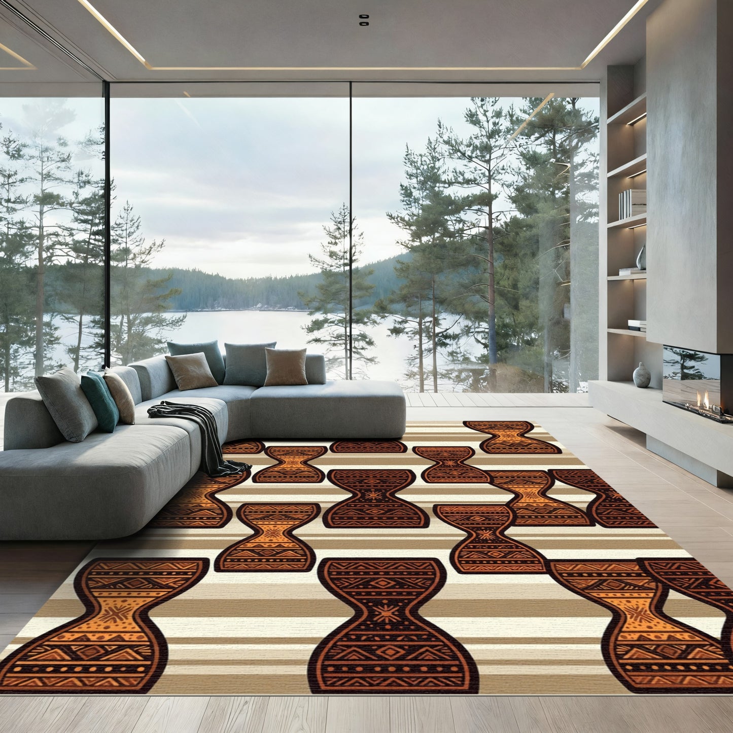 Earthy Toned Geometric Hourglass Rug