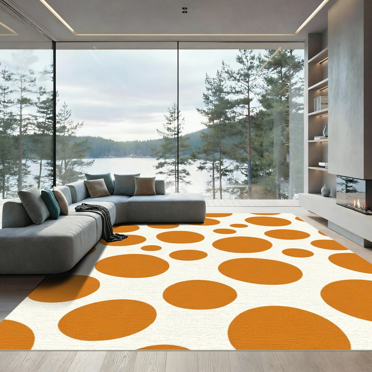 Orange Ochre Polka Dot Rug