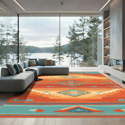 Southwestern Sunset Geometric Diamond Rug