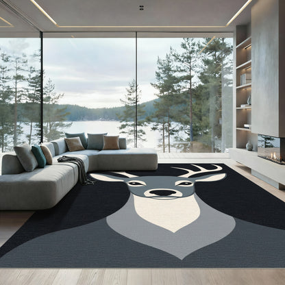 Modern Gray Deer Portrait Rug