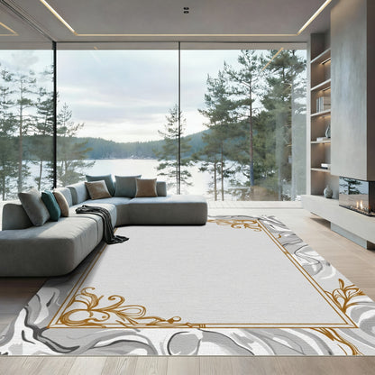 Gray Marble Swirl Art Nouveau Frame Rug