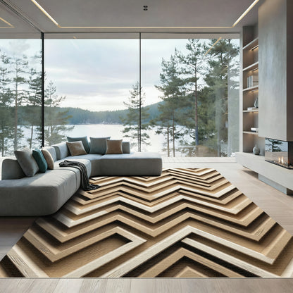 Natural Wood Layered Chevron Rug