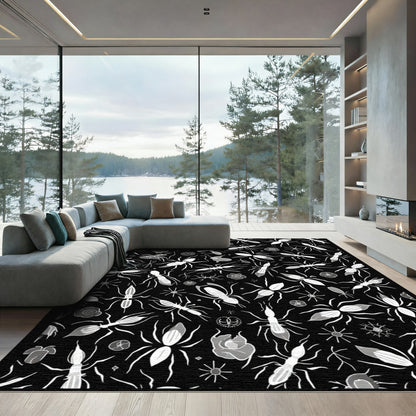 Monochromatic Insect Floral Scatter Rug
