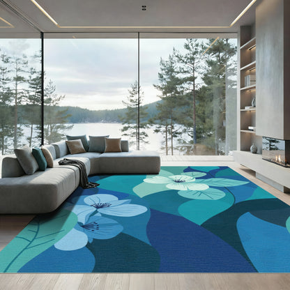 Deep Blue Floral Impressionist Rug